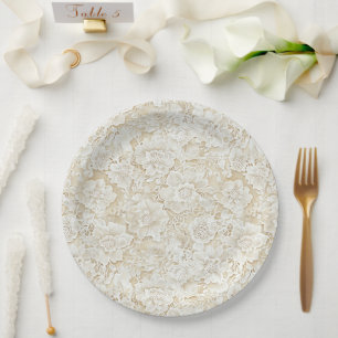 Romantische Creme Elfenbein Blumen Hochzeit Pappteller