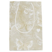 Romantische Creme Elfenbein Schmetterlinge Herzen  Mittlere Geschenktüte (Vorderseite)