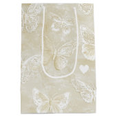Romantische Creme Elfenbein Schmetterlinge Herzen  Mittlere Geschenktüte (Rückseite)