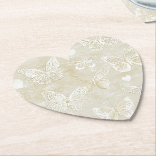 Romantische Creme Elfenbein Schmetterlinge Herzen Untersetzer