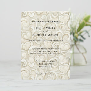 Romantische Creme-Herzen-Wirbel-Hochzeit Einladung