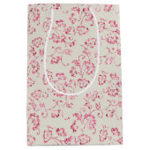 Romantische Creme Pink Glitzer Blumenzehen Mittlere Geschenktüte (Vorderseite)