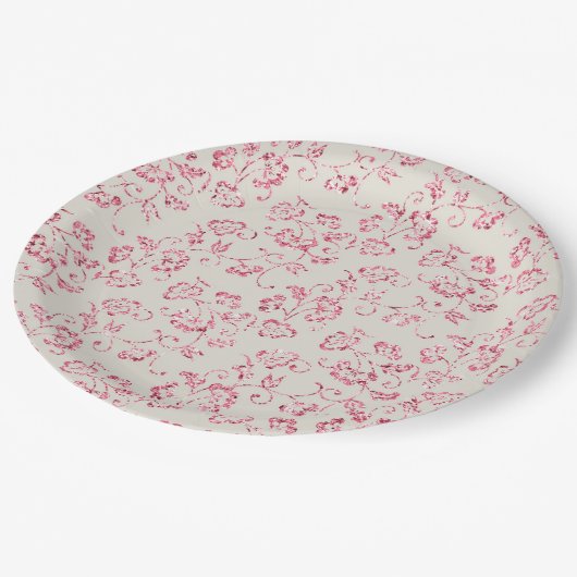 Romantische Creme Pink Glitzer Blumenzehen Pappteller (Schrägansicht)