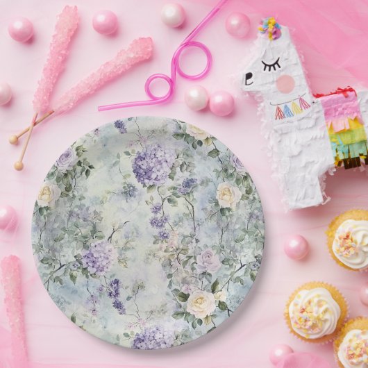 Romantische Creme Purple Blumen Hochzeit Pappteller (Party)