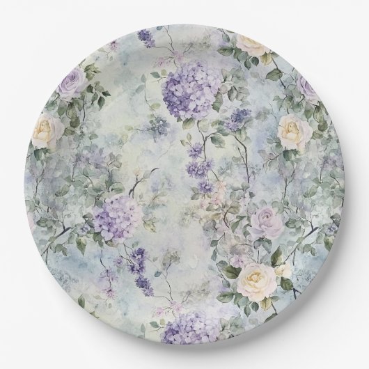 Romantische Creme Purple Blumen Hochzeit Pappteller (Vorderseite)