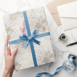 Romantische Creme-Spitze-Rosen-Blumenhochzeit Geschenkpapier