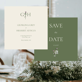 Romantische Creme und Sage Clover Save the Date Einladung