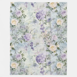 Romantische creme-violette Blumen Fleecedecke