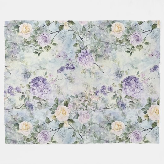 Romantische creme-violette Blumen Fleecedecke (Vorderseite (Horizontal))