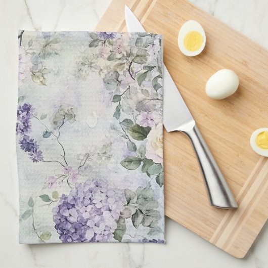 Romantische creme-violette Blumen Geschirrtuch (Viertel Falte)