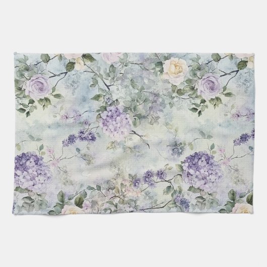 Romantische creme-violette Blumen Geschirrtuch (Horizontal)