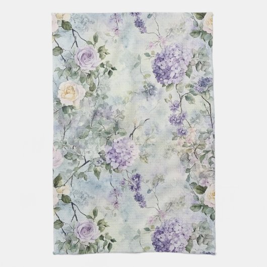 Romantische creme-violette Blumen Geschirrtuch (Vertikal)