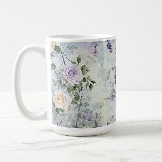Romantische creme-violette Blumen Kaffeetasse (Links)