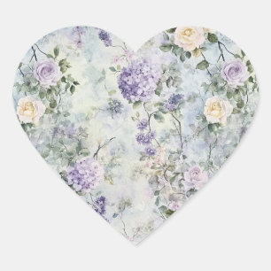 Romantische cremefarbene lila Blumen Hochzeit Herz-Aufkleber