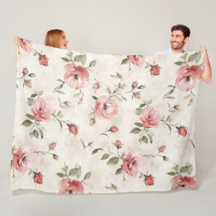 Romantische cremefarbene rosa Rosen Blumen Fleecedecke