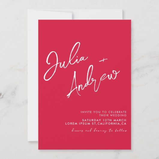 Romantische Crimson Red QR Code Foto Wedding Einladung (Vorderseite)