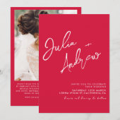 Romantische Crimson Red QR Code Foto Wedding Einladung (Vorne/Hinten)