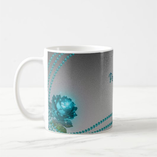 Romantische Crystal Blue Rose Pearls Chic Kaffeetasse (Links)