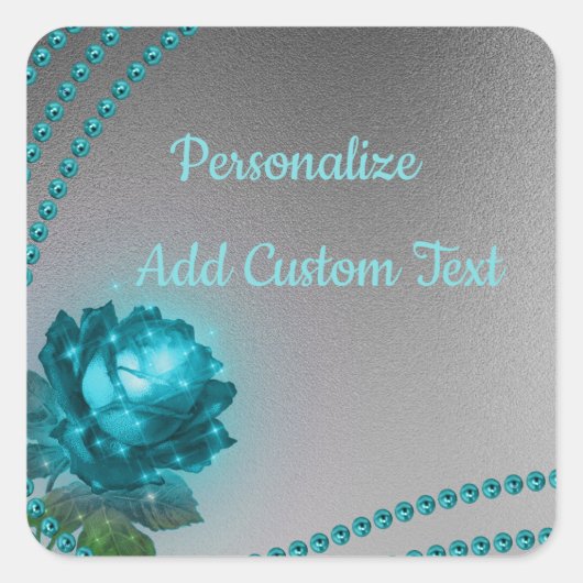 Romantische Crystal Blue Rose Pearls Chic Quadratischer Aufkleber (Vorderseite)