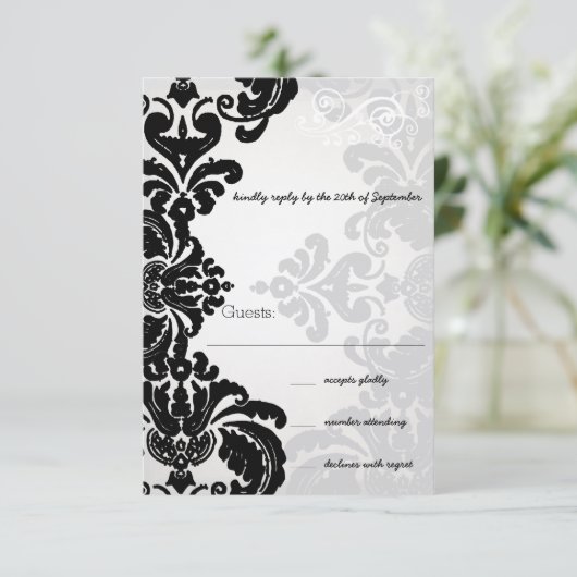 Romantische Damask-Schatten Damask Hochzeit-UAWG RSVP Karte (Stehend Vorderseite)