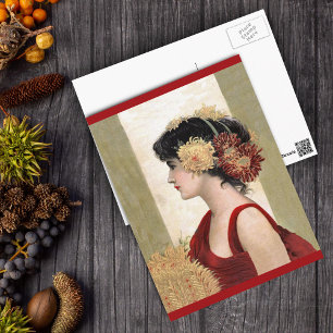 Romantische Dame in roter Postkarte