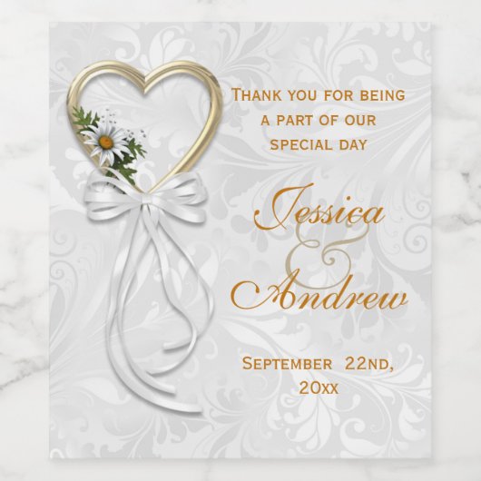 Romantische Dämie, Goldenes Herz und weißes Band Weinetikett (Einzelnes Label)