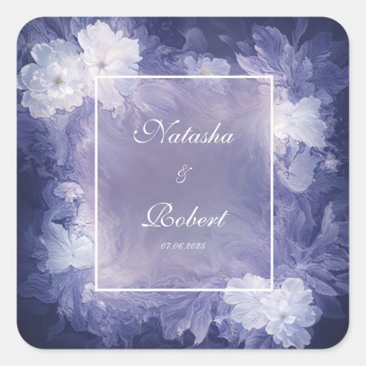 Romantische Deep Lavender Floral Wedding Quadratischer Aufkleber (Vorderseite)