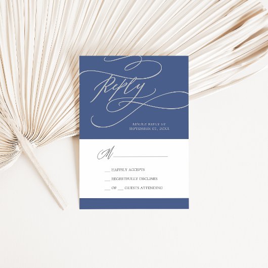 Romantische Denim Blue Calligraphy Simple RSVP Karte