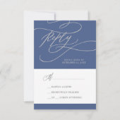 Romantische Denim Blue Calligraphy Simple RSVP Karte (Vorderseite)