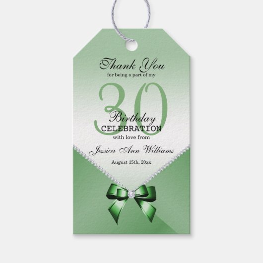 Romantische Diamanten & Emerald Bow 30. Geburtstag Geschenkanhänger (Vorderseite)