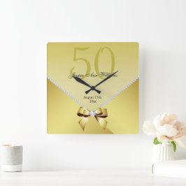 Romantische Diamanten & Gold Bow 50. Geburtstag Quadratische Wanduhr