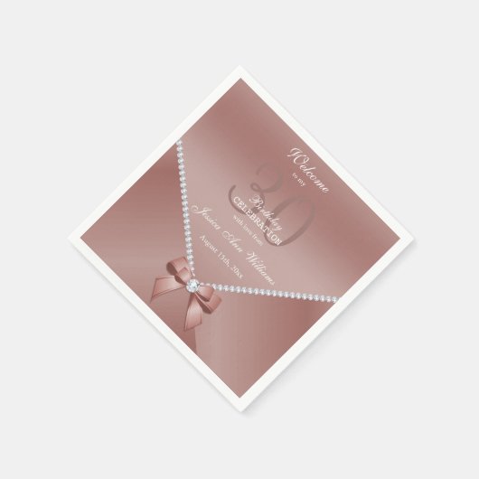 Romantische Diamanten & Rose Gold Bow 30. Geburtst Serviette (Ecke)