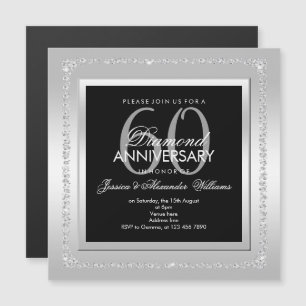 Romantische Diamanten Silberne 60. Hochzeitstag Magneteinladung