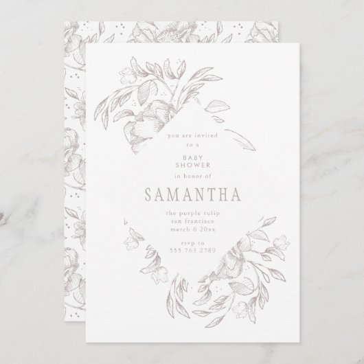 Romantische Diamond Floral Baby Dusche Einladung (Vorne/Hinten)