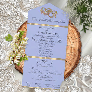 Romantische Doppelte Herzen - Blaue Perle/Gold All In One Einladung