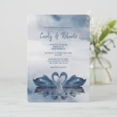 Romantische Double Blue Swan Wedding Einladung (Stehend Vorderseite)