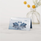 Romantische Double Blue Swan Wedding Platzkarte (Vorderseite)