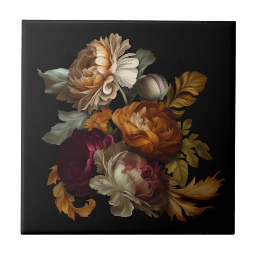 Romantische dramatische "Old World"-Blüte 4 Fliese (Vorderseite)