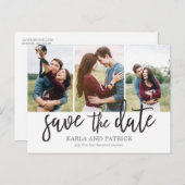 Romantische Drehbuch-Collage Save the Date Ankündigungspostkarte (Vorne/Hinten)