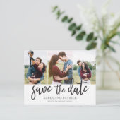 Romantische Drehbuch-Collage Save the Date Ankündigungspostkarte (Stehend Vorderseite)