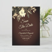 Romantische Dunkelbraun Fall Floral Save the Date (Stehend Vorderseite)