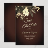 Romantische Dunkelbraun Fall Floral Save the Date (Vorne/Hinten)
