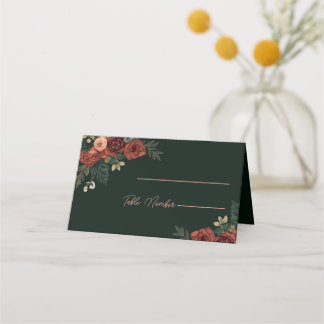 Romantische dunkelgrüne Blumen-Hochzeitsplatzkarte Platzkarte