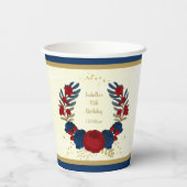 Romantische dunkelrote und marineblaue Blumen Gold Pappbecher (Rückseite)