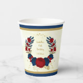 Romantische dunkelrote und marineblaue Blumen Gold Pappbecher (Vorderseite)