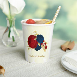 Romantische dunkelrote und marineblaue Blumen Gold Pappbecher