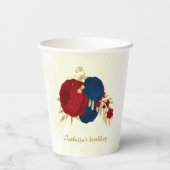 Romantische dunkelrote und marineblaue Blumen Gold Pappbecher (Rückseite)