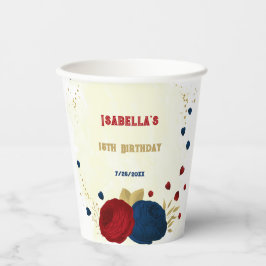 Romantische dunkelrote und marineblaue Blumen Gold Pappbecher