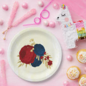 Romantische dunkelrote und marineblaue Blumen Gold Pappteller (Party)