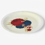 Romantische dunkelrote und marineblaue Blumen Gold Pappteller (Schrägansicht)